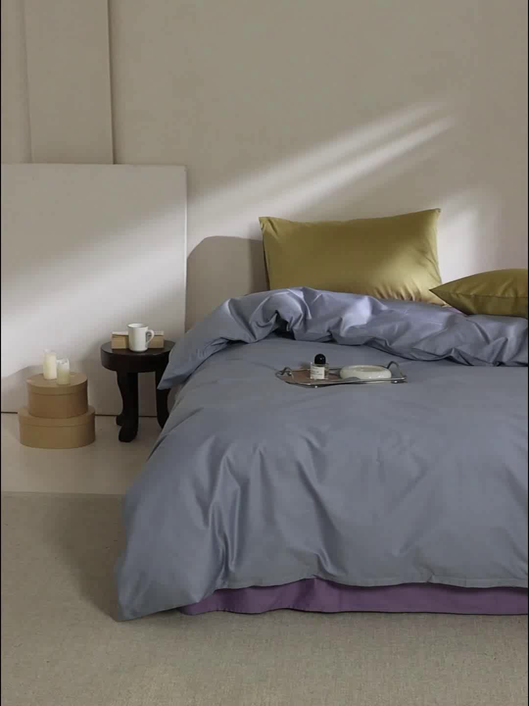 91家纺网 家纺一手货源 找家纺 棉眠 2025新款长绒棉纯色单品系列-单被套 灰蓝