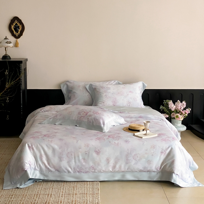 91家纺网 家纺一手货源 找家纺 云栖家居 2025天丝棉数码印花四件套 初见-蓝