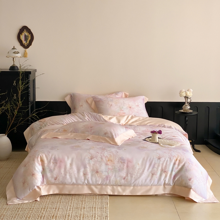 91家纺网 家纺一手货源 找家纺 云栖家居 2025天丝棉数码印花四件套 花涧如梦