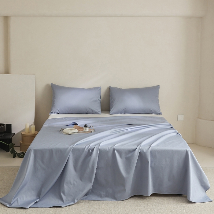 棉眠 2025新款长绒棉纯色单品系列-单床单 灰蓝