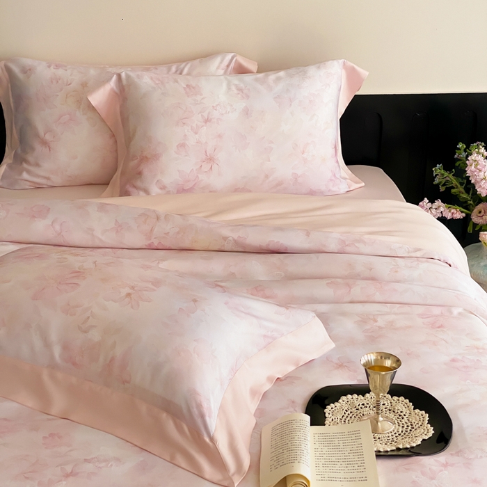 91家纺网 家纺一手货源 找家纺 云栖家居 2025天丝棉数码印花四件套 初见-粉