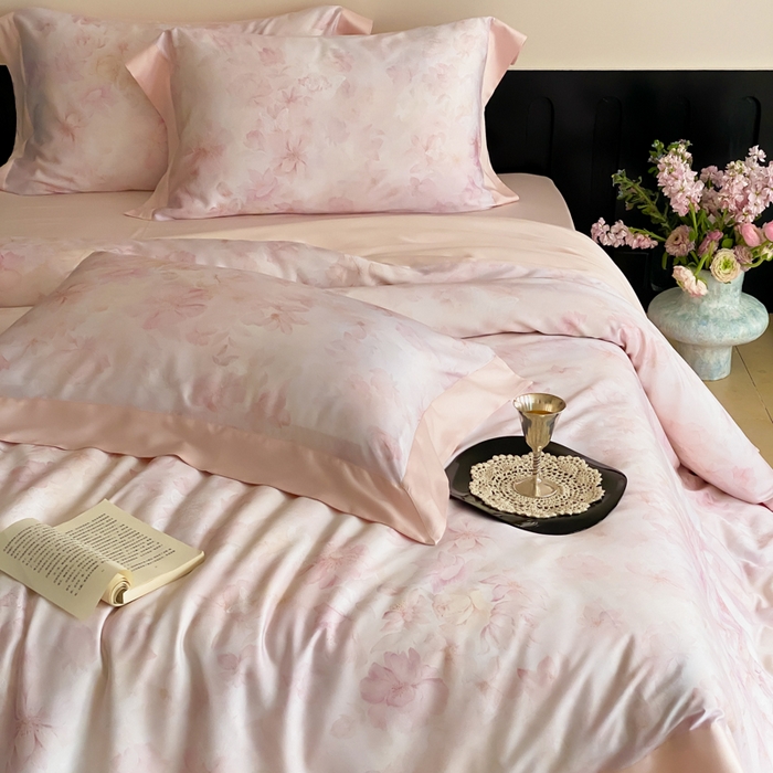 91家纺网 家纺一手货源 找家纺 云栖家居 2025天丝棉数码印花四件套 初见-粉