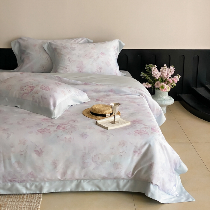 91家纺网 家纺一手货源 找家纺 云栖家居 2025天丝棉数码印花四件套 初见-蓝