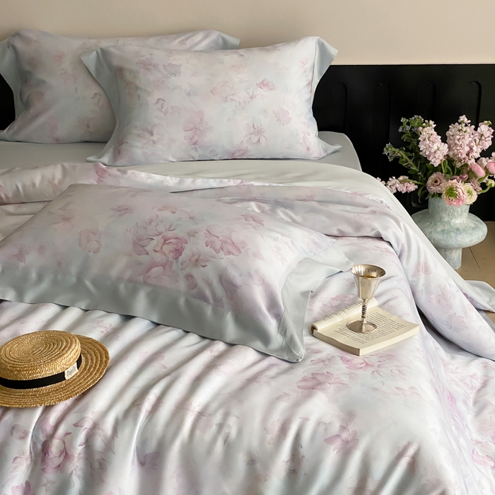 91家纺网 家纺一手货源 找家纺 云栖家居 2025天丝棉数码印花四件套 初见-蓝