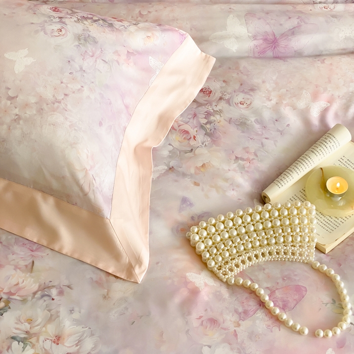 91家纺网 家纺一手货源 找家纺 云栖家居 2025天丝棉数码印花四件套 春山花漫-粉