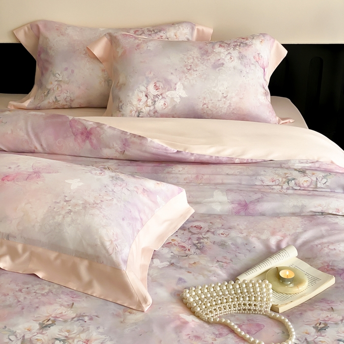 91家纺网 家纺一手货源 找家纺 云栖家居 2025天丝棉数码印花四件套 春山花漫-粉