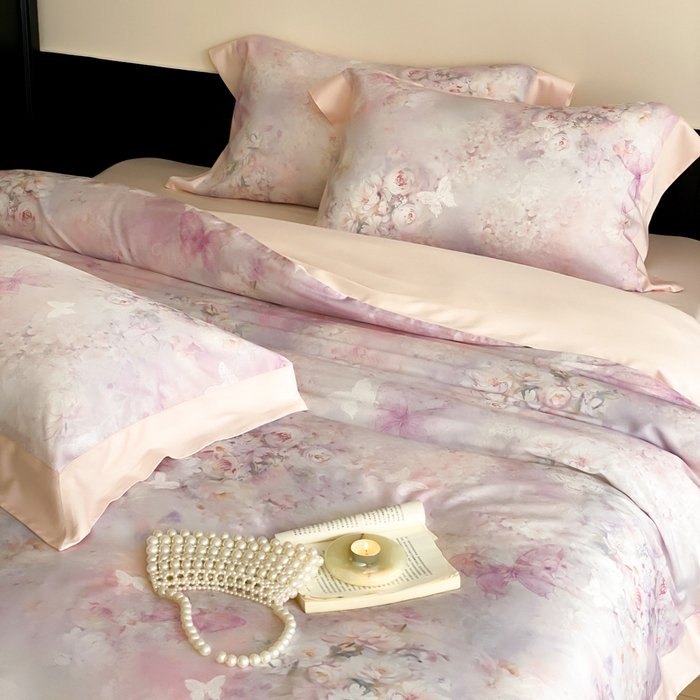 91家纺网 家纺一手货源 找家纺 云栖家居 2025天丝棉数码印花四件套 春山花漫-粉