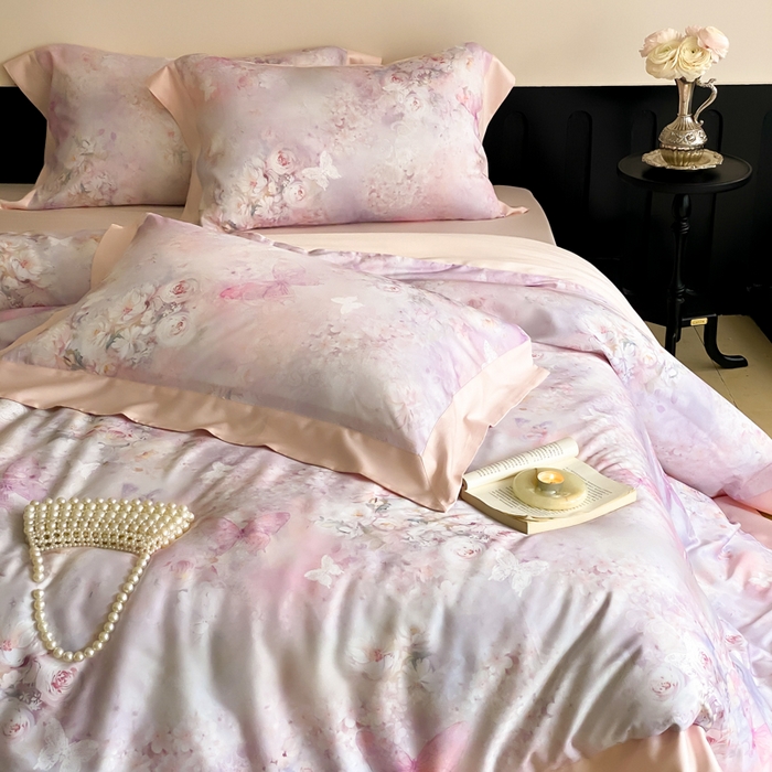 91家纺网 家纺一手货源 找家纺 云栖家居 2025天丝棉数码印花四件套 春山花漫-粉