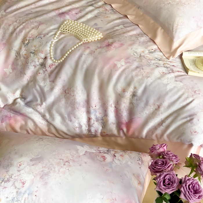 91家纺网 家纺一手货源 找家纺 云栖家居 2025天丝棉数码印花四件套 春山花漫-粉