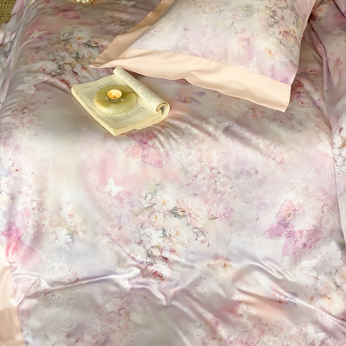 91家纺网 家纺一手货源 找家纺 云栖家居 2025天丝棉数码印花四件套 春山花漫-粉