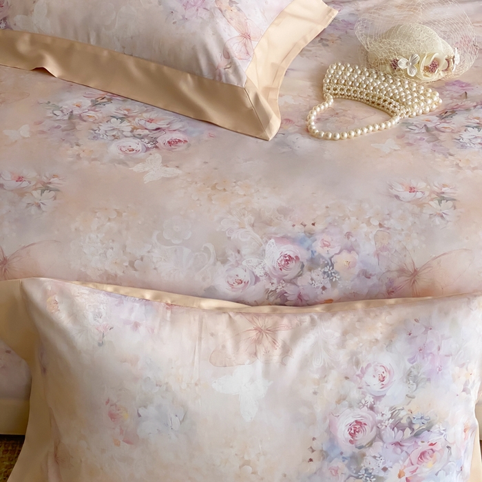 91家纺网 家纺一手货源 找家纺 云栖家居 2025天丝棉数码印花四件套 春山花漫-香槟