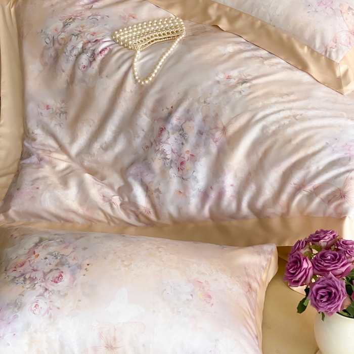 91家纺网 家纺一手货源 找家纺 云栖家居 2025天丝棉数码印花四件套 春山花漫-香槟