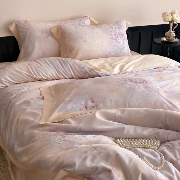 91家纺网 家纺一手货源 找家纺 云栖家居 2025天丝棉数码印花四件套 春山花漫-香槟