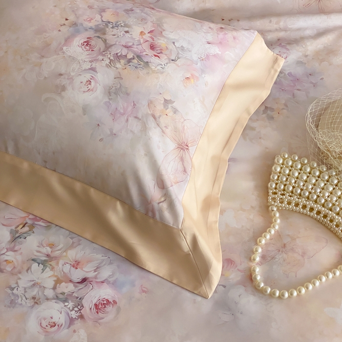 91家纺网 家纺一手货源 找家纺 云栖家居 2025天丝棉数码印花四件套 春山花漫-香槟