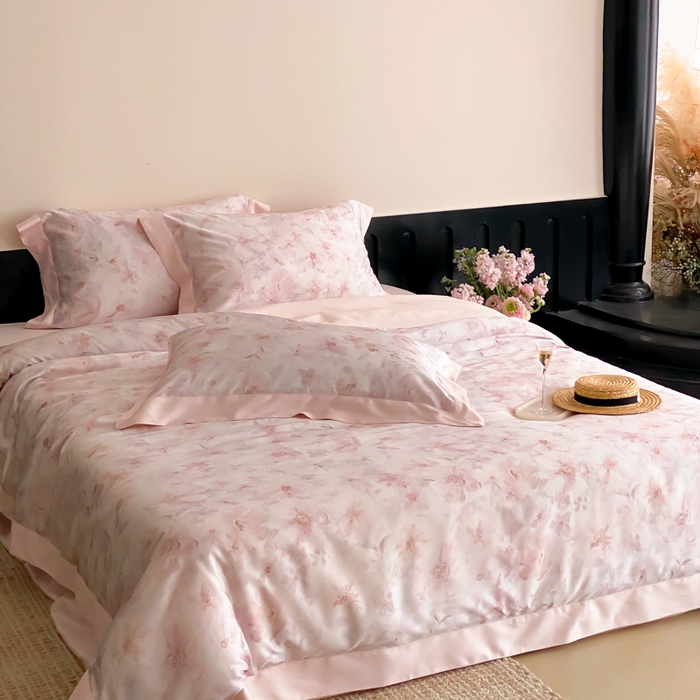 91家纺网 家纺一手货源 找家纺 云栖家居 2025天丝棉数码印花四件套 花间拾光-粉