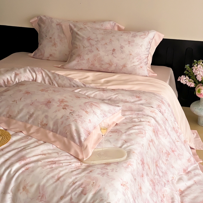 91家纺网 家纺一手货源 找家纺 云栖家居 2025天丝棉数码印花四件套 花间拾光-粉