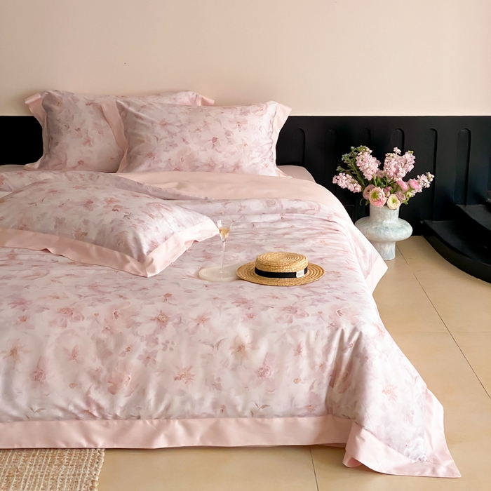 91家纺网 家纺一手货源 找家纺 云栖家居 2025天丝棉数码印花四件套 花间拾光-粉