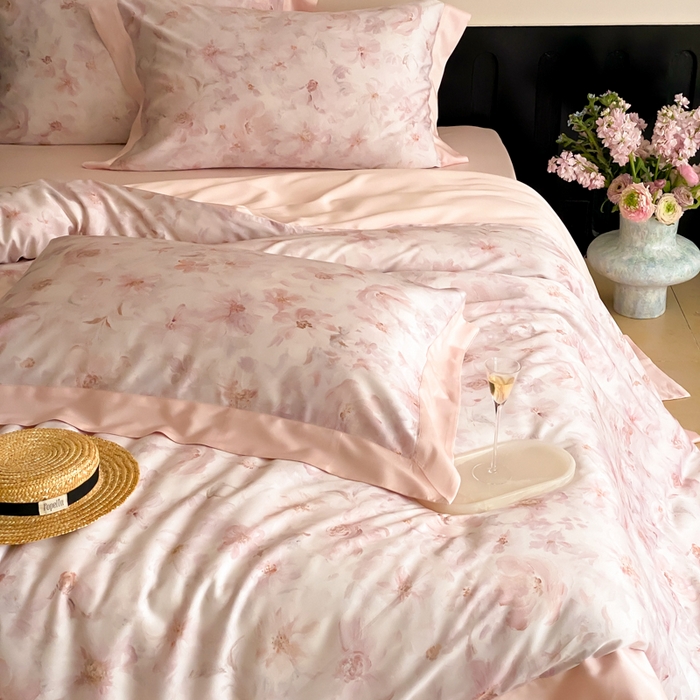 91家纺网 家纺一手货源 找家纺 云栖家居 2025天丝棉数码印花四件套 花间拾光-粉