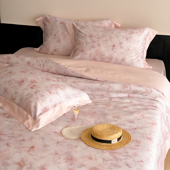 91家纺网 家纺一手货源 找家纺 云栖家居 2025天丝棉数码印花四件套 花间拾光-粉