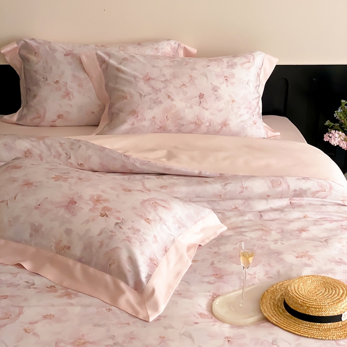 91家纺网 家纺一手货源 找家纺 云栖家居 2025天丝棉数码印花四件套 花间拾光-粉