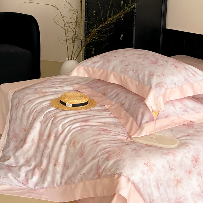 91家纺网 家纺一手货源 找家纺 云栖家居 2025天丝棉数码印花四件套 花间拾光-粉