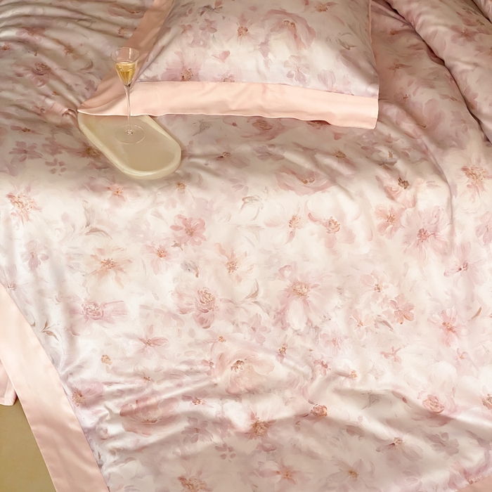 91家纺网 家纺一手货源 找家纺 云栖家居 2025天丝棉数码印花四件套 花间拾光-粉