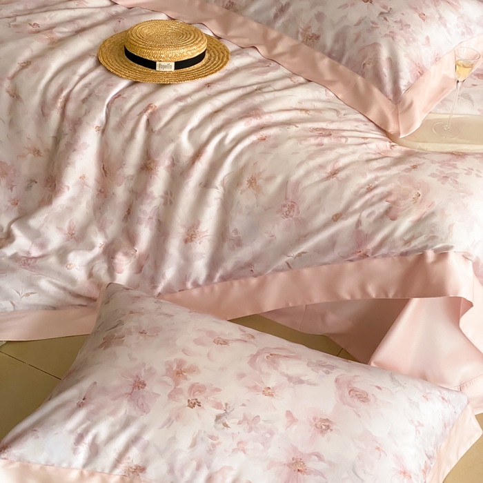 91家纺网 家纺一手货源 找家纺 云栖家居 2025天丝棉数码印花四件套 花间拾光-粉