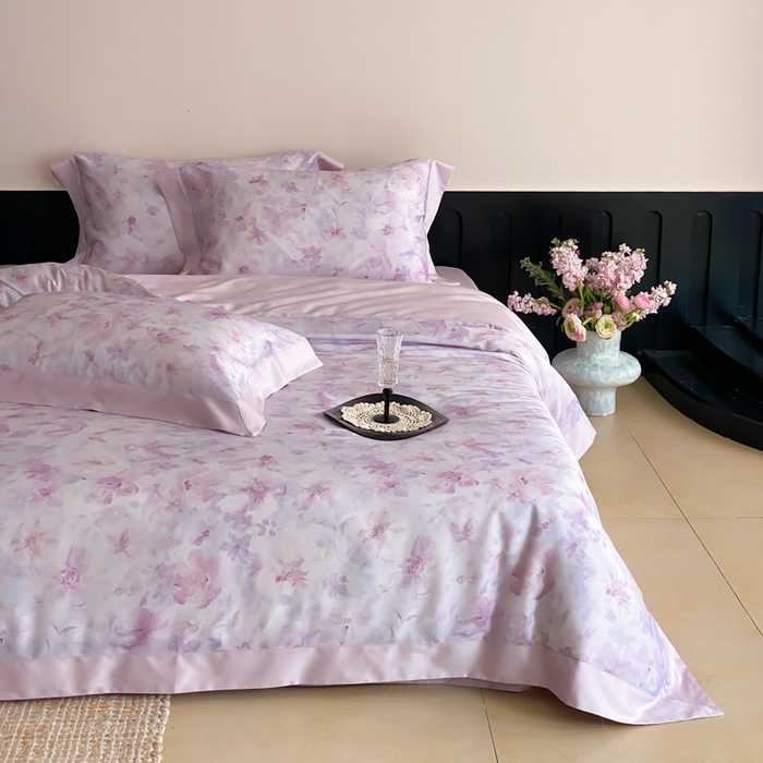 91家纺网 家纺一手货源 找家纺 云栖家居 2025天丝棉数码印花四件套 花间拾光-紫