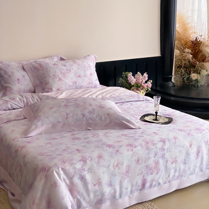 91家纺网 家纺一手货源 找家纺 云栖家居 2025天丝棉数码印花四件套 花间拾光-紫