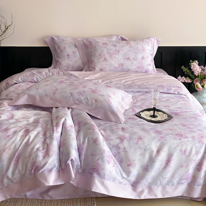 91家纺网 家纺一手货源 找家纺 云栖家居 2025天丝棉数码印花四件套 花间拾光-紫