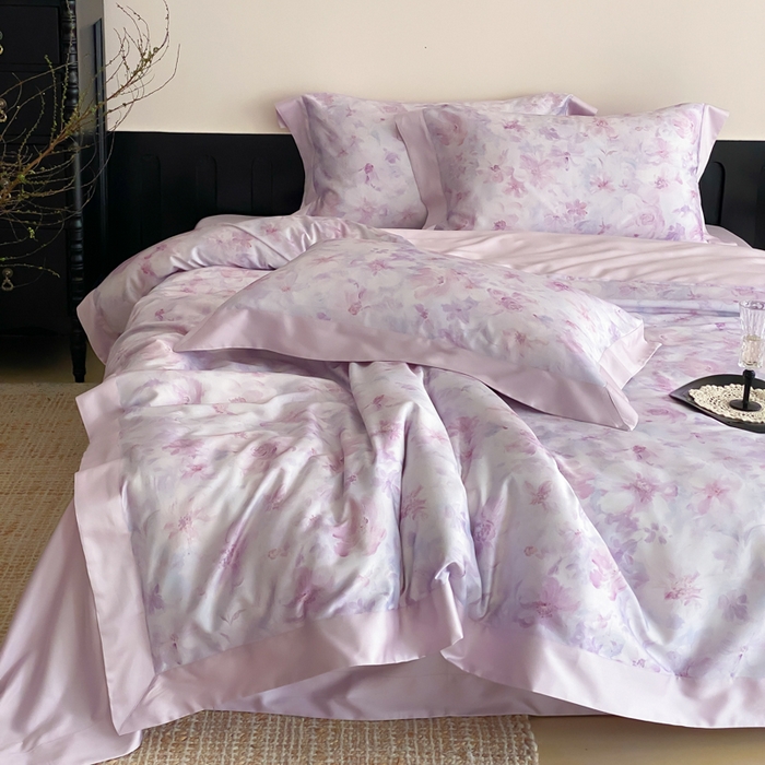 91家纺网 家纺一手货源 找家纺 云栖家居 2025天丝棉数码印花四件套 花间拾光-紫