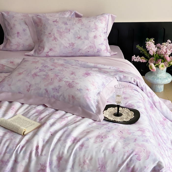 91家纺网 家纺一手货源 找家纺 云栖家居 2025天丝棉数码印花四件套 花间拾光-紫