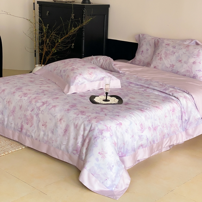 91家纺网 家纺一手货源 找家纺 云栖家居 2025天丝棉数码印花四件套 花间拾光-紫