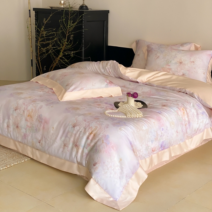 91家纺网 家纺一手货源 找家纺 云栖家居 2025天丝棉数码印花四件套 花涧如梦