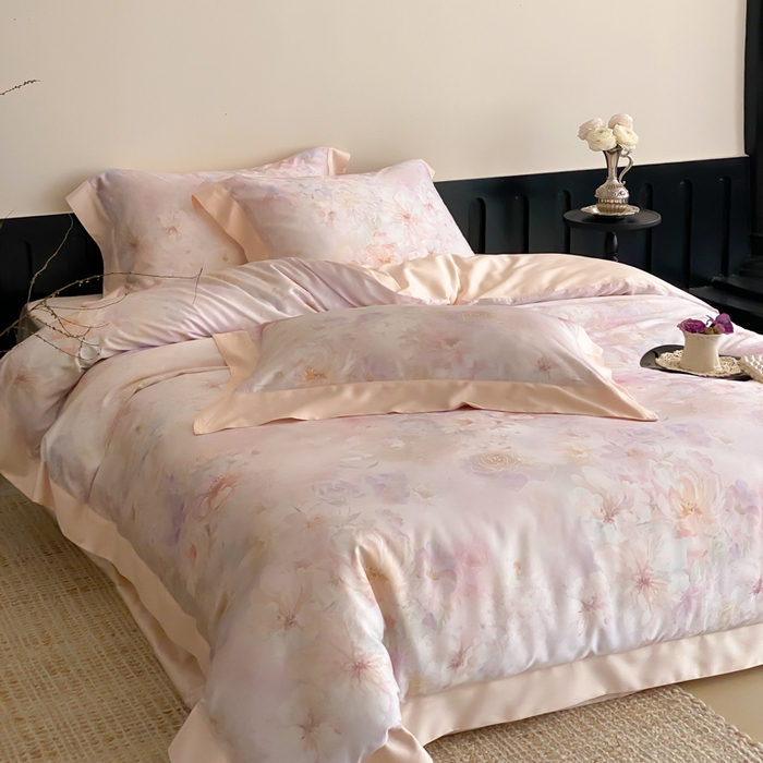 91家纺网 家纺一手货源 找家纺 云栖家居 2025天丝棉数码印花四件套 花涧如梦