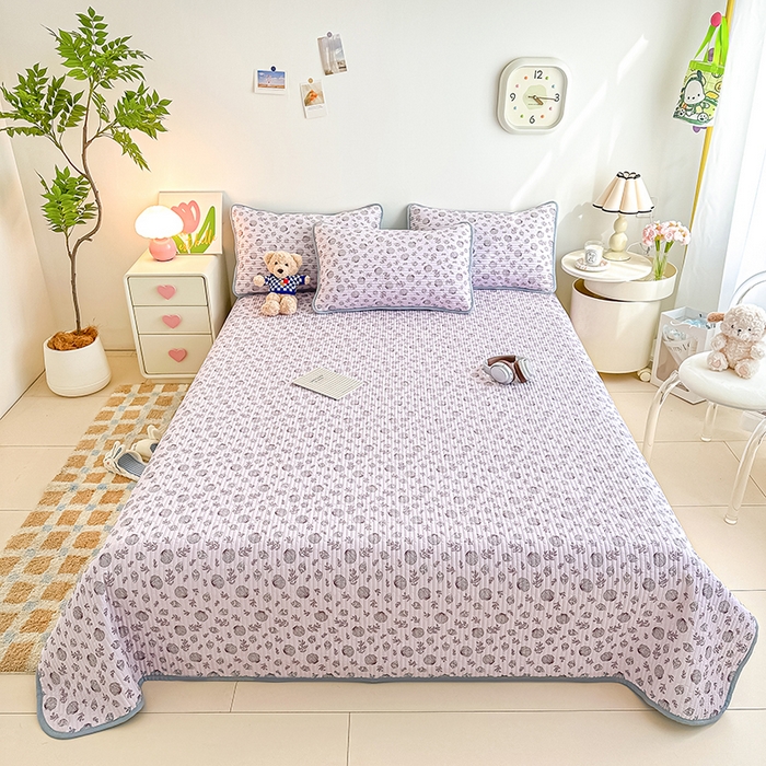 91家纺网 家纺一手货源 找家纺 橘夏家纺 2025新款双层纱小云棉床盖单床盖床盖单件 贝壳秘境--紫贝