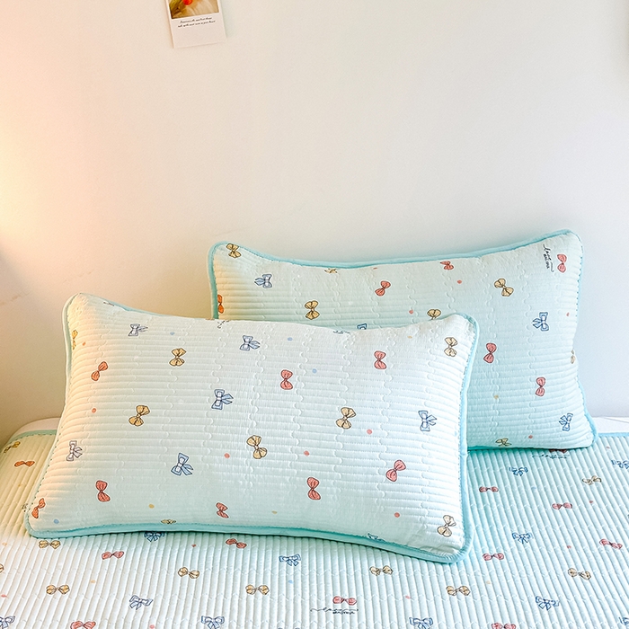 91家纺网 家纺一手货源 找家纺 橘夏家纺 2025新款双层纱小云棉床盖单床盖床盖单件 蝴蝶结--浅绿梦境