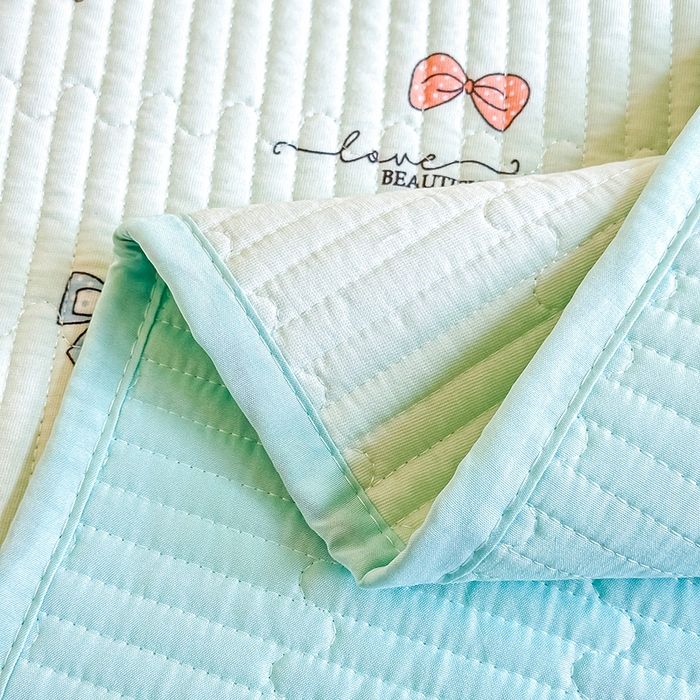 91家纺网 家纺一手货源 找家纺 橘夏家纺 2025新款双层纱小云棉床盖单床盖床盖单件 蝴蝶结--浅绿梦境