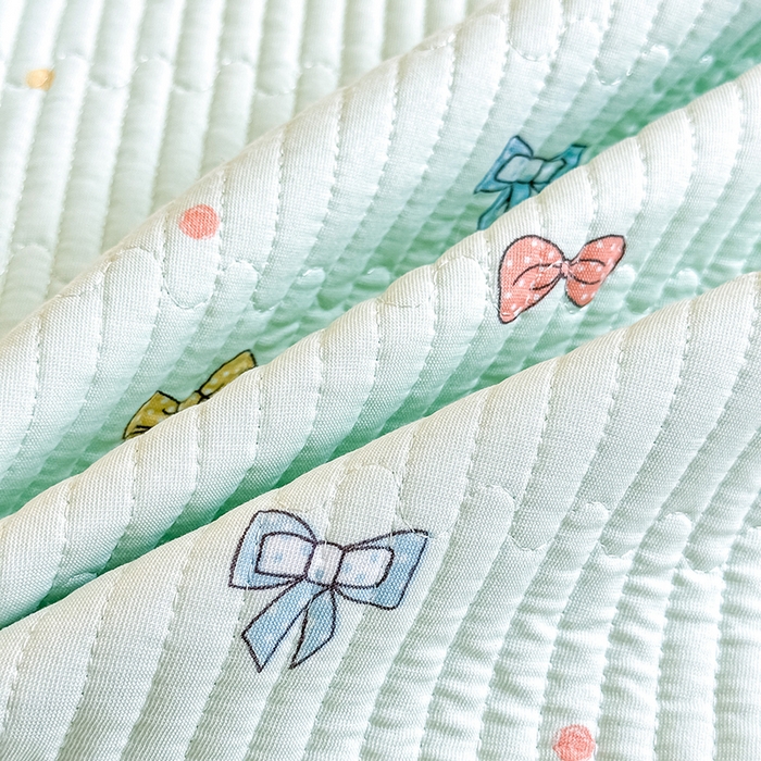 91家纺网 家纺一手货源 找家纺 橘夏家纺 2025新款双层纱小云棉床盖单床盖床盖单件 蝴蝶结--浅绿梦境