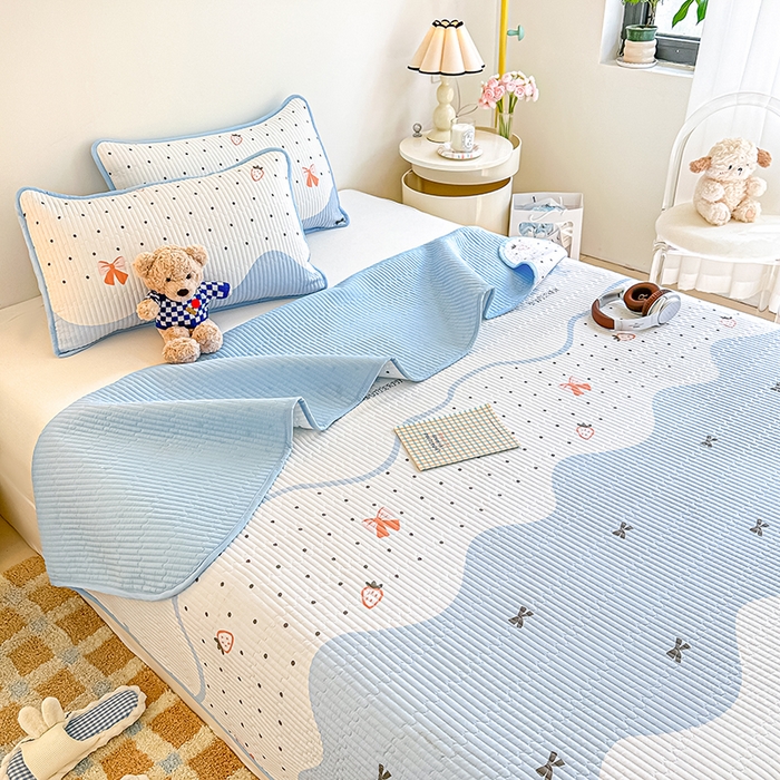 91家纺网 家纺一手货源 找家纺 橘夏家纺 2025新款双层纱小云棉床盖单床盖床盖单件 莓蝶之恋--蓝蝶引力