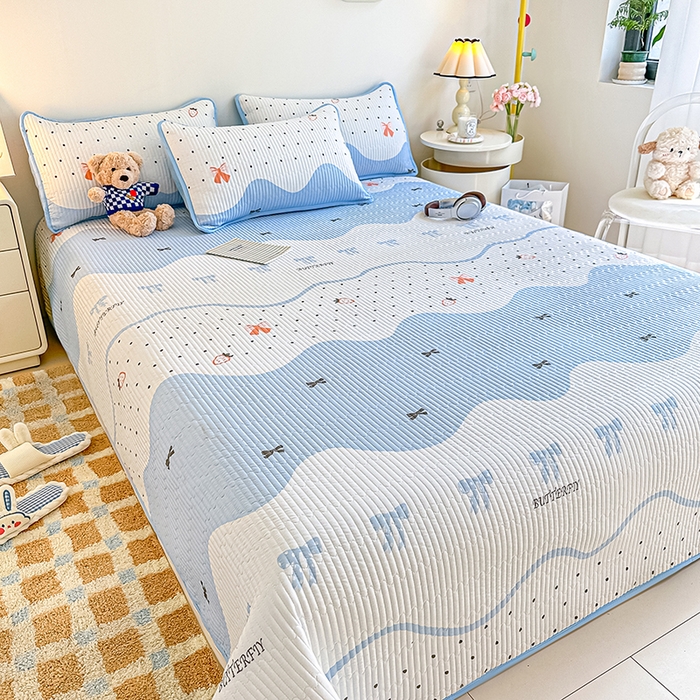 91家纺网 家纺一手货源 找家纺 橘夏家纺 2025新款双层纱小云棉床盖单床盖床盖单件 莓蝶之恋--蓝蝶引力