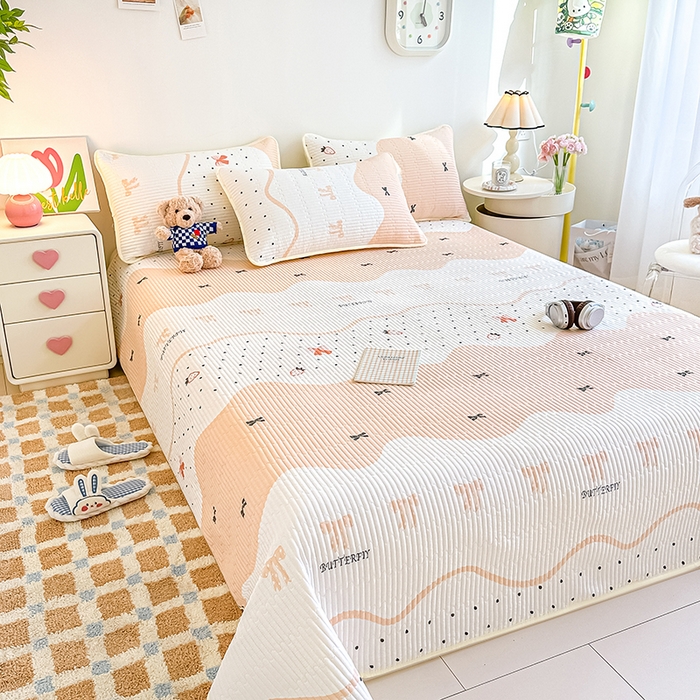 91家纺网 家纺一手货源 找家纺 橘夏家纺 2025新款双层纱小云棉床盖单床盖床盖单件 莓蝶之恋--玉蝶引力