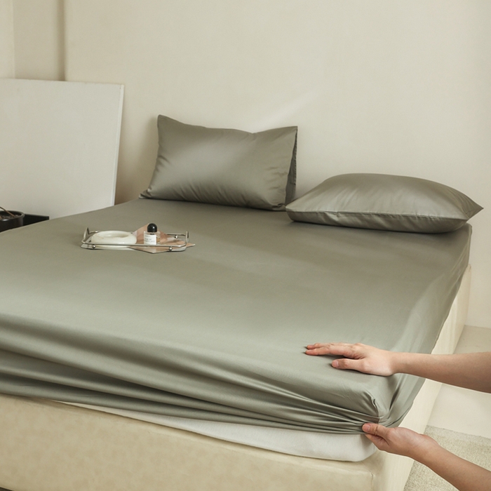 91家纺网 家纺一手货源 找家纺 棉眠 2025新款长绒棉纯色单品系列-单床笠 海藻绿