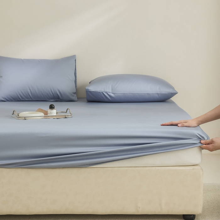 91家纺网 家纺一手货源 找家纺 棉眠 2025新款长绒棉纯色单品系列-单床笠 灰蓝