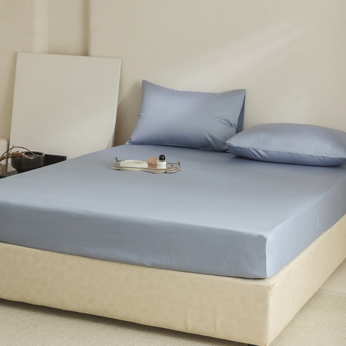 91家纺网 家纺一手货源 找家纺 棉眠 2025新款长绒棉纯色单品系列-单床笠 灰蓝