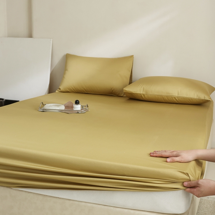 91家纺网 家纺一手货源 找家纺 棉眠 2025新款长绒棉纯色单品系列-单床笠 芥末黄