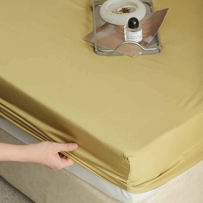 91家纺网 家纺一手货源 找家纺 棉眠 2025新款长绒棉纯色单品系列-单床笠 芥末黄