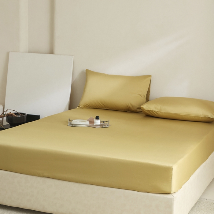 91家纺网 家纺一手货源 找家纺 棉眠 2025新款长绒棉纯色单品系列-单床笠 芥末黄