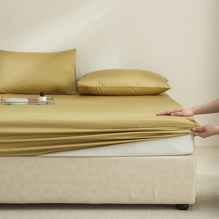 91家纺网 家纺一手货源 找家纺 棉眠 2025新款长绒棉纯色单品系列-单床笠 芥末黄