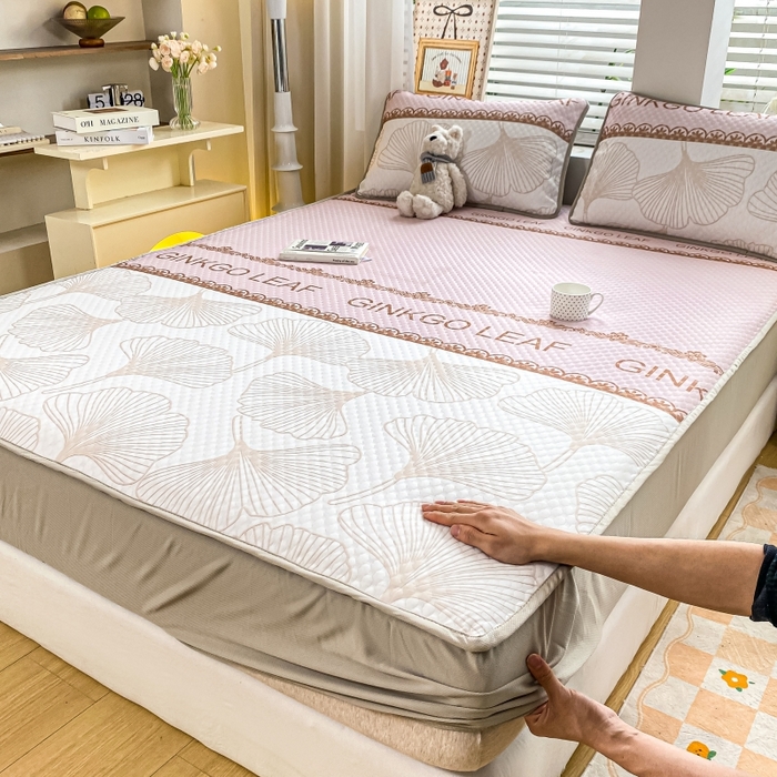 91家纺网 家纺一手货源 找家纺 （总）慕梵家居 2025新款冰豆豆数码印花圆网床笠款凉席席子三件套-床笠款